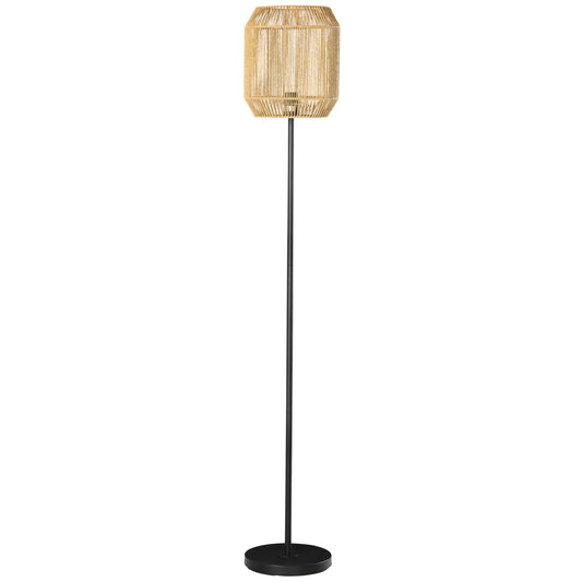 HOMCOM Farmhouse Standing Lamp, Floor Lamps with Hand Woven Rattan Lampshade for Living Room