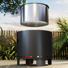 Outsunny Smokeless Steel Fire Pit, with Poker - Grey