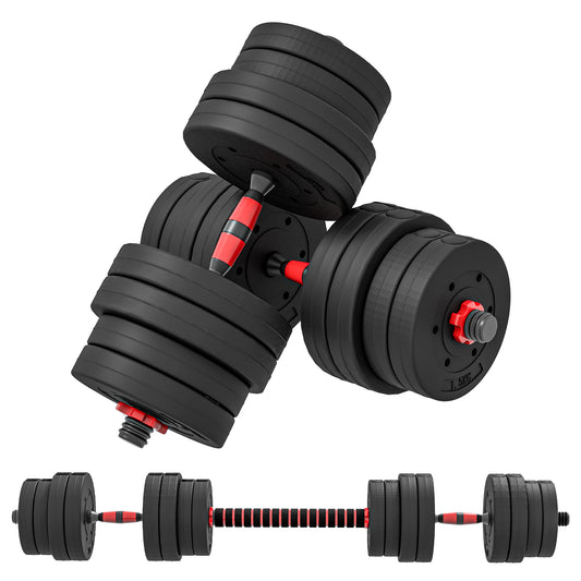 HOMCOM 30kg 2 IN 1 Adjustable Dumbbells Weight Set, Dumbbell Hand Weight Barbell for Body Fitness, Lifting Training for Home, Office, Gym, Black