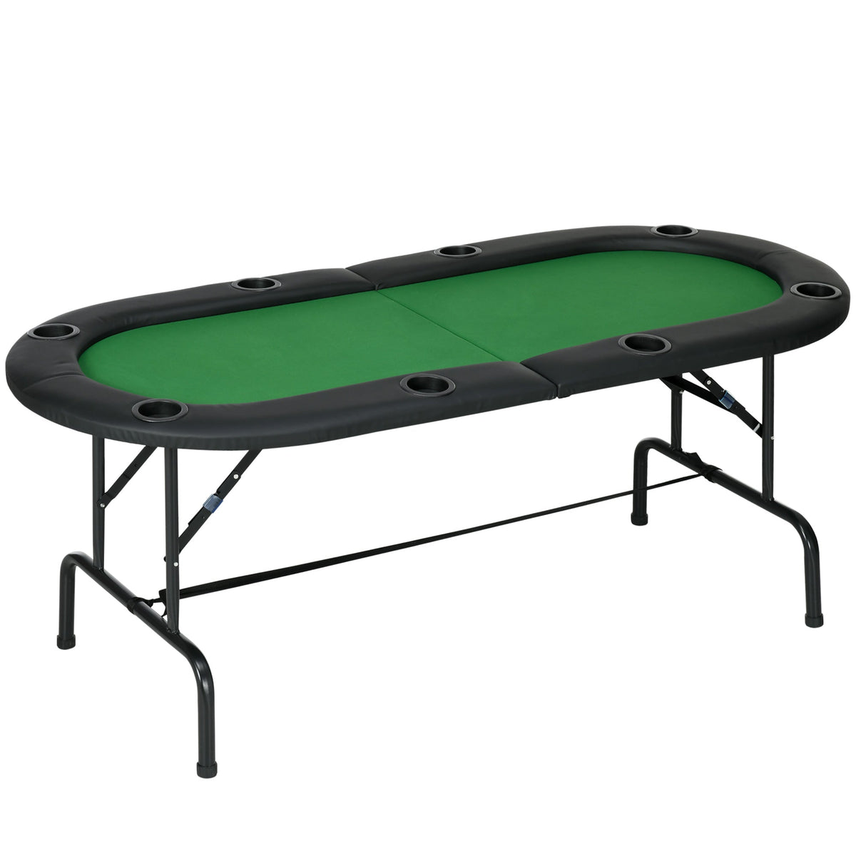 HOMCOM 8 Player Folding Poker Table, Oval Portable Blackjack Casino Table with Cup Holder, Felt Top and Metal Base, 183 x 82 x 75cm, Green and Black