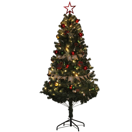 HOMCOM 5ft Pre-Lit and Xmas Tree with Decorations