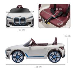 HOMCOM BMW i4 Licensed 12V Kids Electric Ride-On Car, White, Red and Light Blue