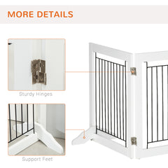 PawHut Foldable Pet Gate, with Three Panels & Two Support Feet - White