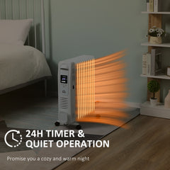 HOMCOM 2500W Digital Display Oil Filled Radiator, 11 Fin Portable Electric Heater with Timer, Adjustable Thermostat, Three Heat Settings, Safety Cut Off, Remote, White