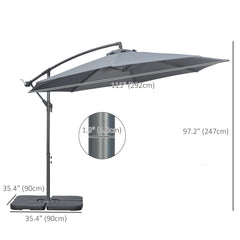 Outsunny 3(m) Garden Parasol Sun Shade Banana Umbrella Cantilever with Crank Handle, Cross Base Dark Grey