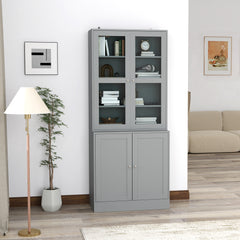 HOMCOM Double Storage Display Cabinet - Grey