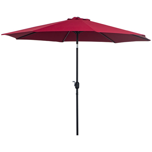 Outsunny 3(m) Tilting Parasol Garden Umbrellas, Outdoor Sun Shade with 8 Ribs, Tilt and Crank Handle for Balcony, Bench, Garden, Wine Red