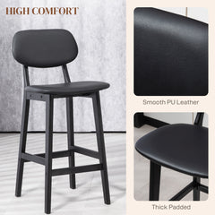 HOMCOM Set of Two Wooden Classic Bar Stools, with Faux Leather Seats - Black