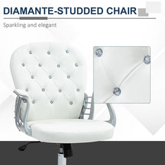 Vinsetto Office Chair Ergonomic 360√Ç¬∞ Swivel PU Diamante Padded Base 5 Castor Wheels for Home Work White