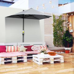 Outsunny 2m Half Parasol Market Umbrella Garden Balcony Parasol with Crank Handle, Base, Double-Sided Canopy, Dark Grey