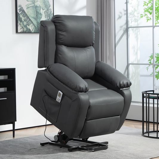 HOMCOM Riser and Recliner Chair with Massage, Heat, Power Lift Recliner Chair for Elderly with Remote Control, Extended Footrest, Dual Side Pockets, Overstuffed Electric Reclining Armchair, Dark Grey