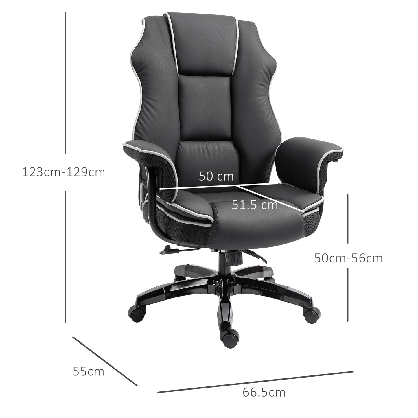 Vinsetto Executive Office Chair, PU Leather High Back Desk Chair with Height Adjustable, Reclining Swivel Computer Chair for Home, Black