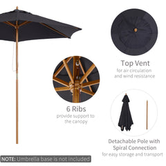 Outsunny 2.5m Wood Garden Parasol Sun Shade Patio Outdoor Wooden Umbrella Canopy Black