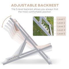 Outsunny Set of 2 Folding Garden Beach Aluminium Frame Deck Chairs Deckchairs Seaside Folding Garden Patio Lounger, Beige