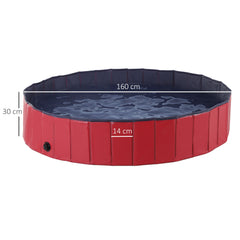 PawHut Foldable Dog Paddling Pool Pet Cat Swimming Pool Indoor/Outdoor Collapsible Summer Bathing Tub Shower Tub Puppy Washer (â160 √É‚Äî 30H cm, Red)