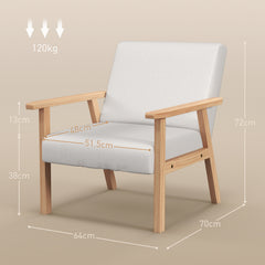 HOMCOM Accent Chair Wood Frame with Thick Linen Cushions Wide Seat Armchair Home Furniture Bedroom Office Cream White