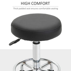 Vinsetto Round Rolling Stool, PU Leather Height Adjustable Stool Chair with Wheels and Swivel Seat for Salon, Massage, Spa, Home Kitchen, Black