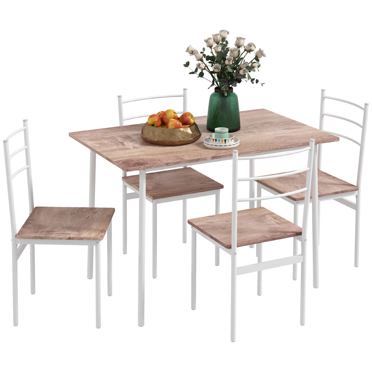 HOMCOM Five-Piece Compact Dining Table and Chairs Set - Brown/White