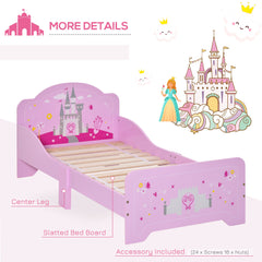 HOMCOM Kids Bed Princess Castle Theme w/ Side Rails Slats Home Furniture for 3 - 6 Yrs Pink 143 x 73 x 60 cm