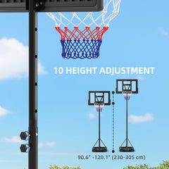 SPORTNOW Basketball Hoop Outdoor, Basketball Hoop and Stand with 10-Level Adjustable Height, Weighted Base, Portable on Wheels, 2.3-3.05m, for Teens, Juniors, Adults