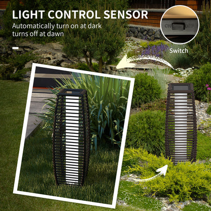 Outsunny Rattan Solar Floor Lamp, 68cm Tall Outdoor Garden Lantern Pathway Light & Decorative Lighting with Auto On/Off LED Lights, IP44, for Porch, Yard, Courtyard, Deck, Brown