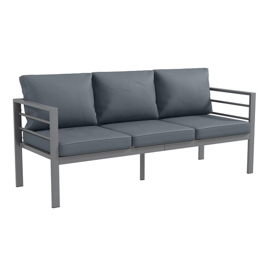 Outsunny Aluminium Three-Seater Garden Bench, with Cushions - Grey