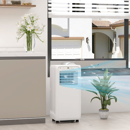 HOMCOM 9,000 BTU Mobile Air Conditioner for Room up to 28m√Ç¬≤, with Dehumidifier, 24H Timer, Wheels, Window Mount Kit