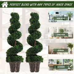 Outsunny Set of 2 Artificial Boxwood Spiral Topiary Trees Potted Decorative Plant Outdoor and Indoor D√É¬©cor 120cm