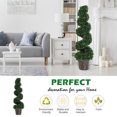 Outsunny Set of 2 Artificial Boxwood Spiral Topiary Trees Potted Decorative Plant Outdoor and Indoor D√É¬©cor 120cm