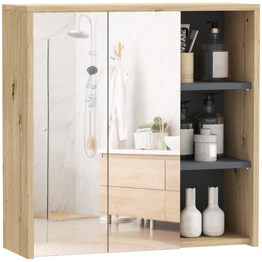 HOMCOM Five-Shelf Mirrored Bathroom Cabinet - Wood-Effect