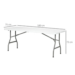 Outsunny 180 x 75cm Folding Garden Table, Outdoor HDPE Picnic Table for 6, Rectangular Patio Table with Metal Frame, White