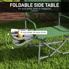 Outsunny Folding Directors Camping Chair, with Side Table - Green