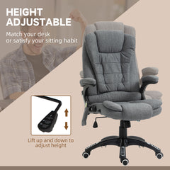 Vinsetto Massage Recliner Chair Heated Office Chair with Six Massage Points Linen-Feel Fabric 360√Ç¬∞ Swivel Wheels Grey