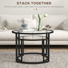 HOMCOM Two-Piece Nest of Glass-Top Coffee Tables