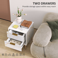 HOMCOM Elegant Two-Drawer Bedside Table - White