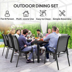 Outsunny 8 Seater Garden Dining Set with Stacking Chairs, Rectangular Tempered Glass Top, Garden Furniture Set, Outdoor Dining Table and Chairs for Patio, Balcony, Poolside, Dark Grey