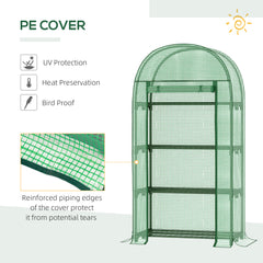 Outsunny 4 Tier Mini Greenhouse for Outdoor, Portable Gardening Plant Green House with Storage Shelf, Roll-Up Zipped Door, Metal Frame and PE Cover, 80 x 49 x 160cm, Green