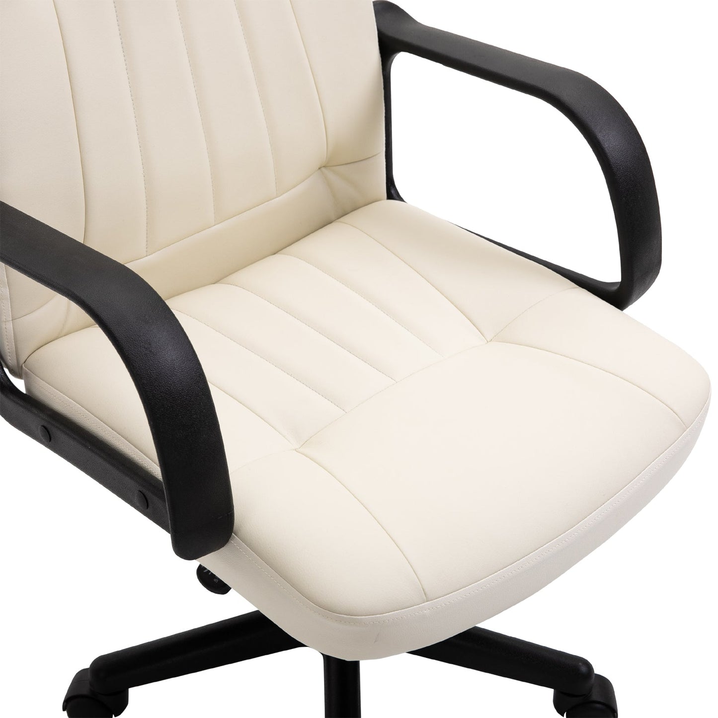 Home Essentials Swivel Executive Office Chair Home Mid Back PU Leather Computer Desk Chair for Adults with Arm, Wheels, Cream