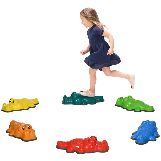 ZONEKIZ 6PCs Kids Stepping Stones, Crocodile-Designed Sensory Toys, with Anti-Slip Edge Balance River Stones