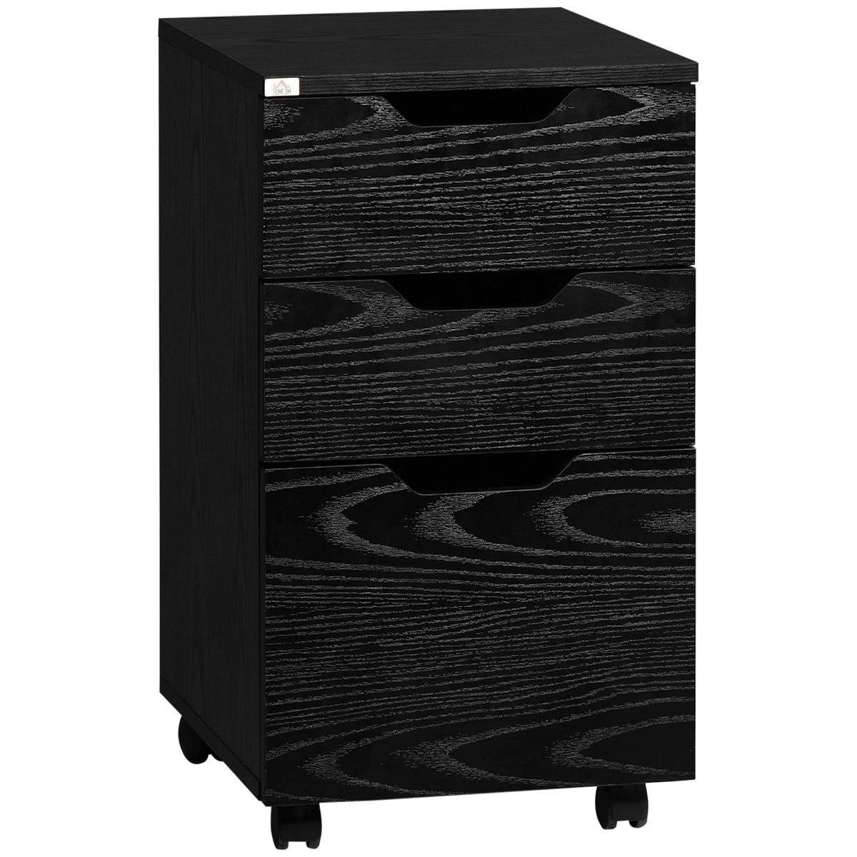 HOMCOM 3 Drawer Storage Cabinet with Wheels for Home Office, Black