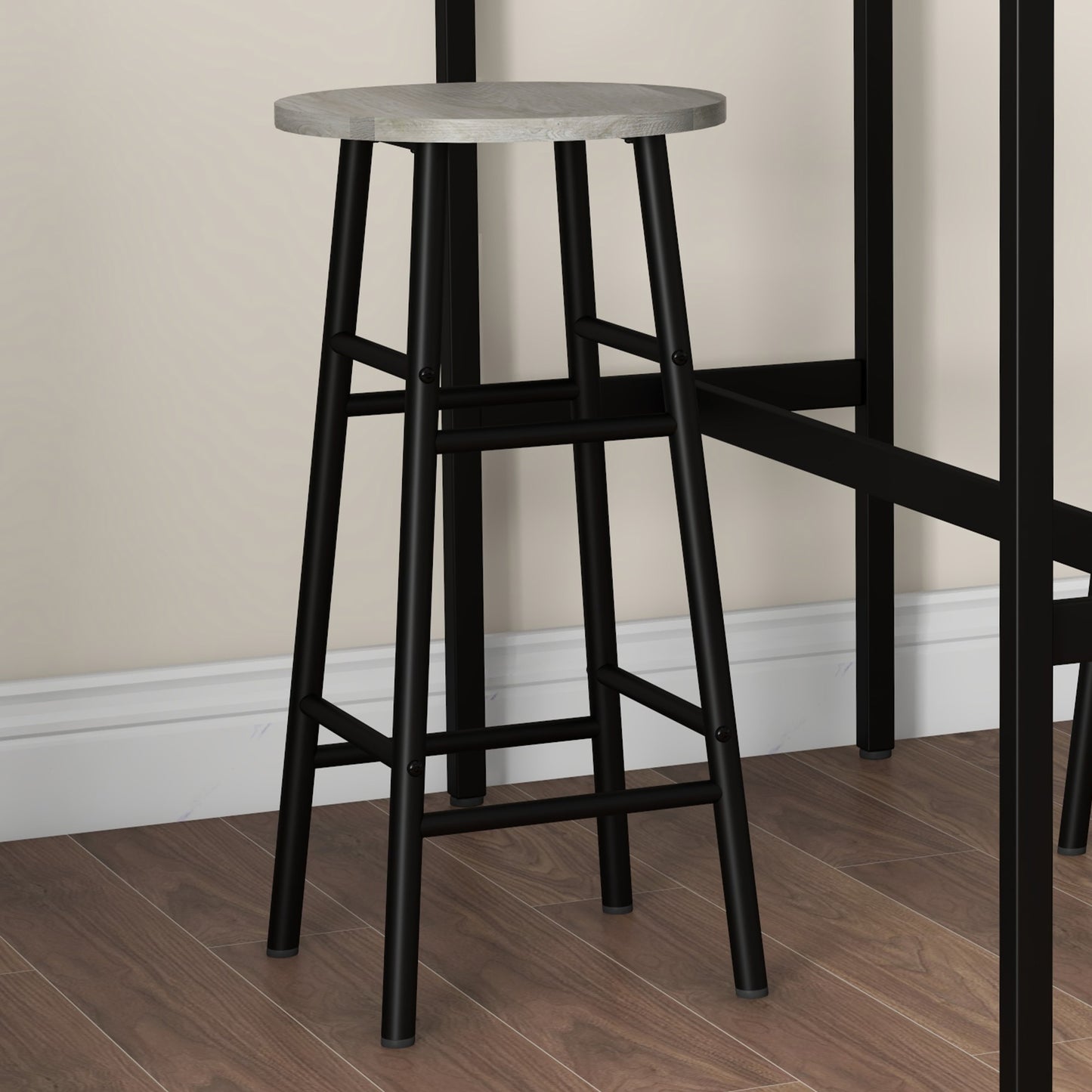 HOMCOM 3 Piece Bar Table Set with 2 Stools, Industrial Bar Table and Stool Set, Dining Table and Chair Set, Grey