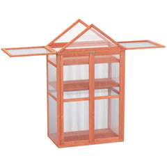 Outsunny Garden Cold Frame Polycarbonate Greenhouse with Adjustable Shelves, Double Doors, Openable Top Covers, Grow House for Flower Vegetable Plants, 80 x 47 x 138cm, Orange