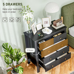 HOMCOM Elegant Chest of Five Drawers - Black