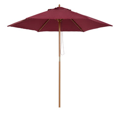 Outsunny 2.5m Wood Garden Parasol Sun Shade Patio Outdoor Wooden Umbrella Canopy Wine Red