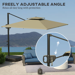 Outsunny Cantilever Parasol with Weighted Base Double Top Garden Parasol Square Hanging Patio Umbrella with Crank Tilt Light Grey