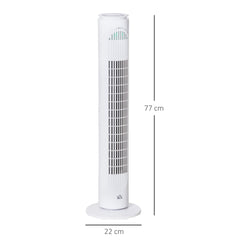 HOMCOM 30'' Freestanding Tower Fan, 3 Speed 3 Mode, 10h Timer, 70 Degree Oscillation, LED Light, 5M Remote Controller, White