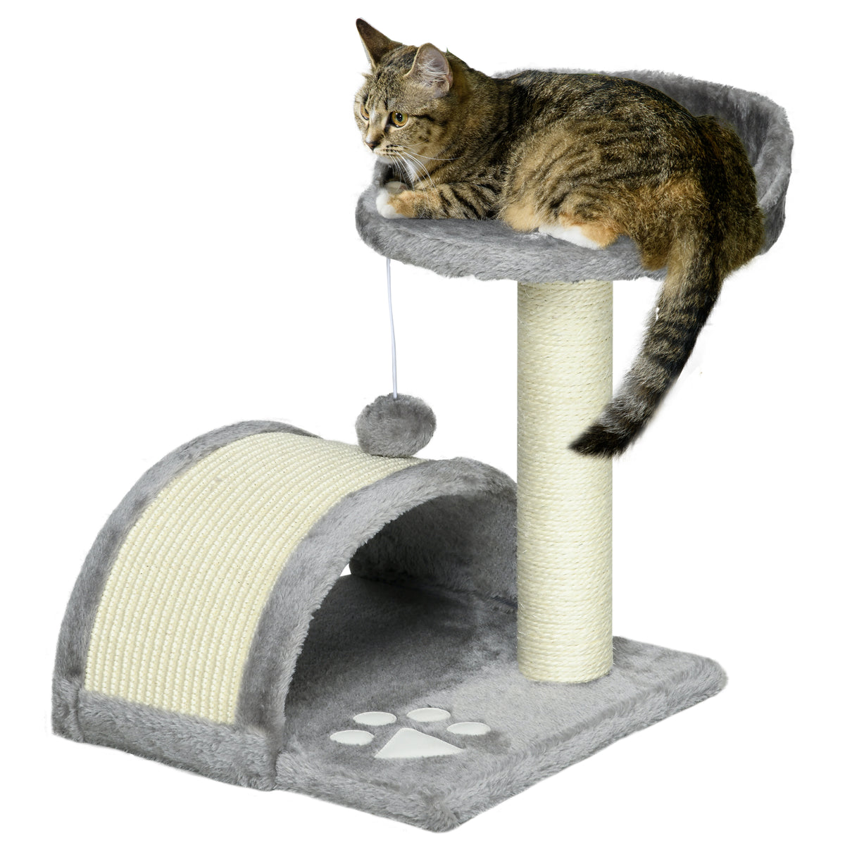 PawHut Cat Tree, Kitten Scratcher Activity Centre, with Sisal Scratching Post, Toy Ball - Grey