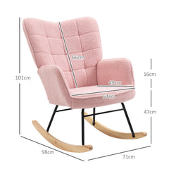 HOMCOM Soft Fleecey Rocking Wingback Chair - Pink