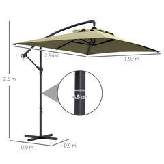 Outsunny 3m Square Canopy Cantilever Parasol, with Cross Base - Beige