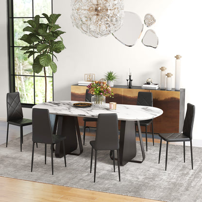 HOMCOM Set of 6 Faux Leather Dining Chairs - Black